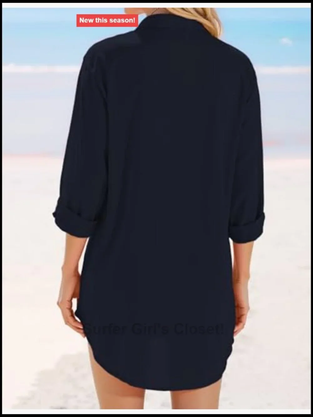 V Neck 3/4 Sleeve Bikini Cover Up Beach Dress with Pockets